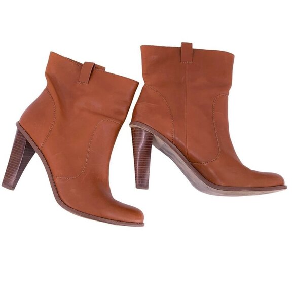 COLE HAAN Cognac Leather Heeled Round Toe Ankle Boots Size 10 B Booties - Picture 1 of 6